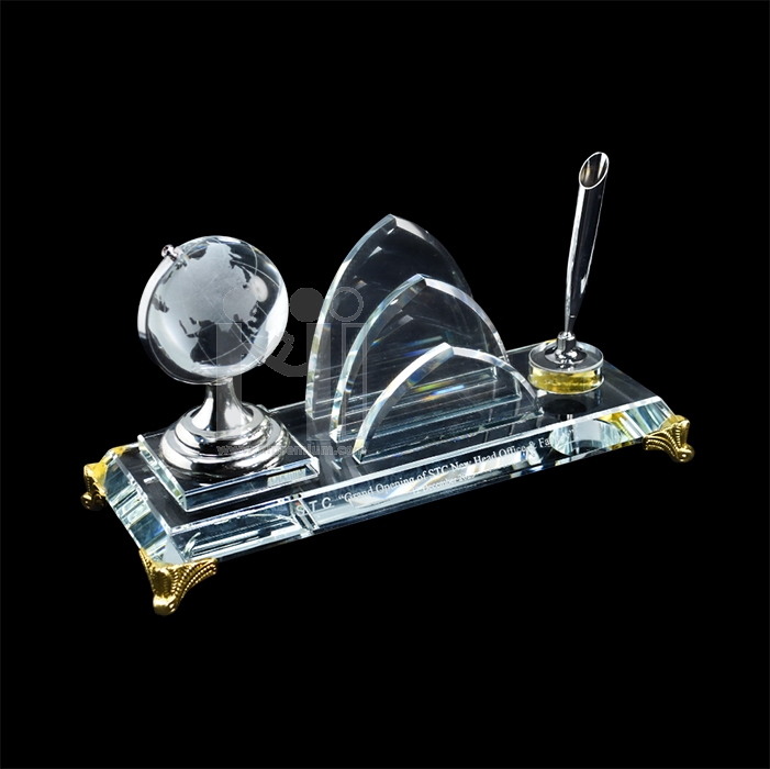 แท่นคริสตัลตั้งโต๊ะพร้อมแท่นเสียบปากกา 