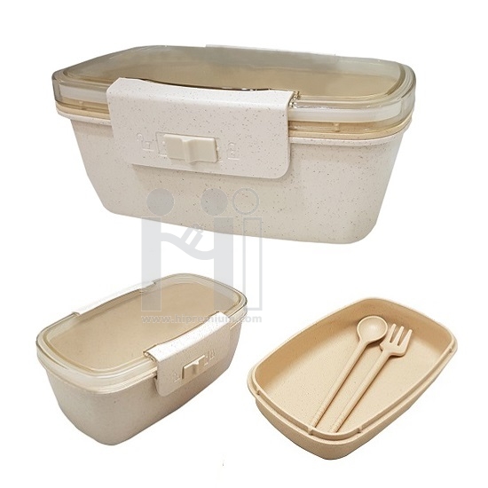 กล่องข้าว Eco ชุดกล่องข้าวฟางข้าวสาลี <br>กล่องใส่อาหารมีช้อนส้อม