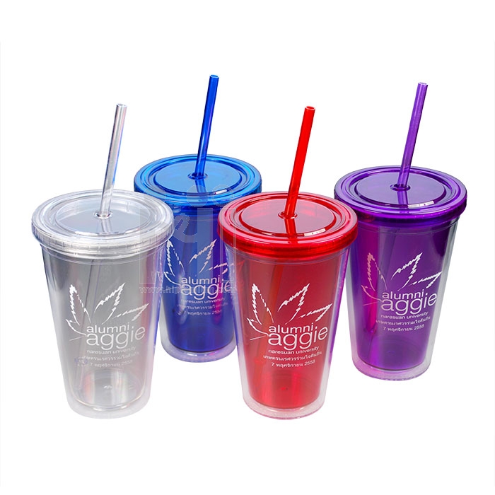 แก้ว Tumbler (แก้วทัมเบลอร์) พร้อมหลอดดูด แก้วอะคริลิคใส พรีเมี่ยม