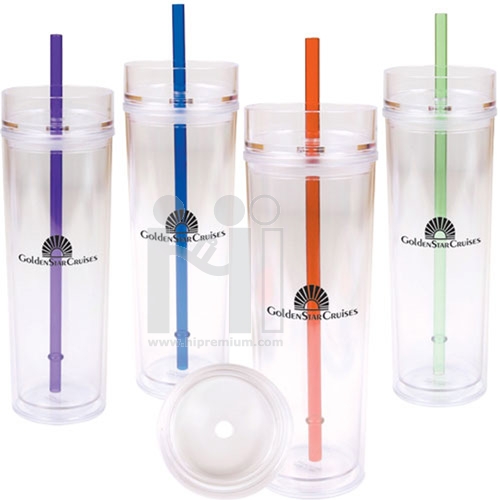 แก้ว Tumbler (แก้วทัมเบลอร์) พร้อมหลอดดูด แก้วอะคริลิคใส พรีเมี่ยม