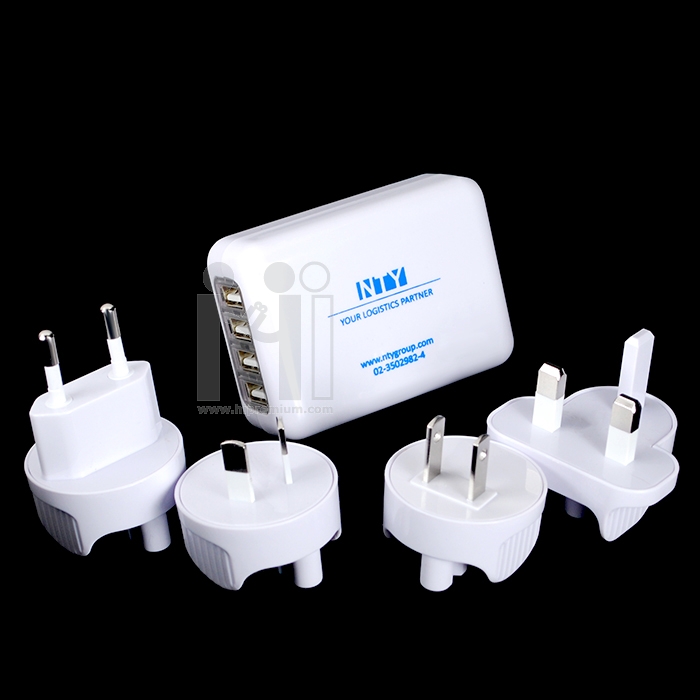 ปลั๊กไฟทั่วโลก International Travel Plug Adapter  <br>4 Port USB Travel Charger