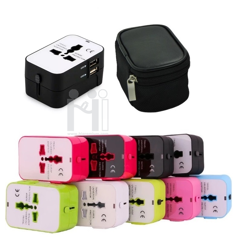 ปลั๊กไฟทั่วโลก International Travel Plug Adapter  <br>2 Port USB Travel Charger