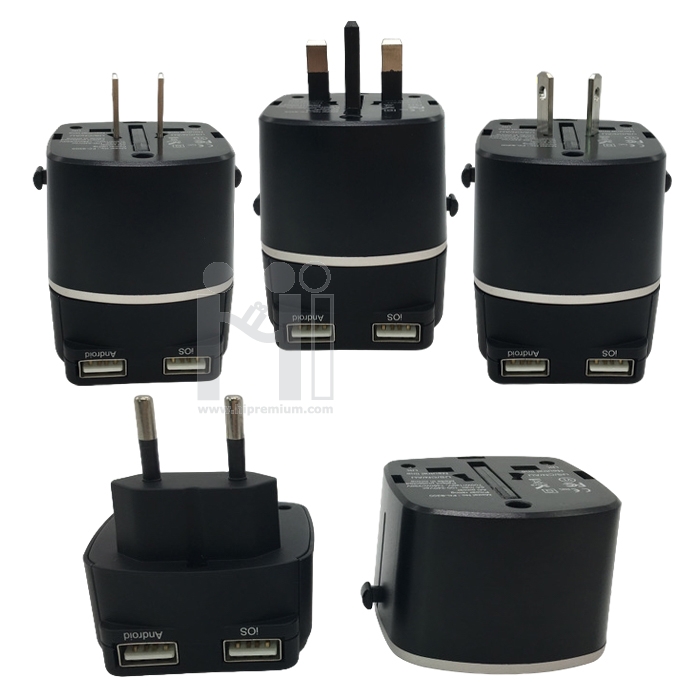 ปลั๊กไฟทั่วโลก International Travel Plug Adapter  <br>2 Port USB Travel Charger