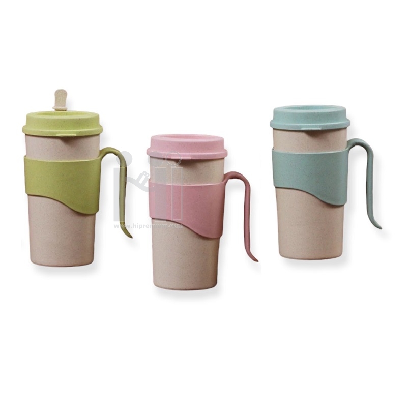 Eco Cup แก้วน้ำฟางข้าวสาลีพร้อมที่คนแก้ว<br>Straw Wheat Plastic Cup